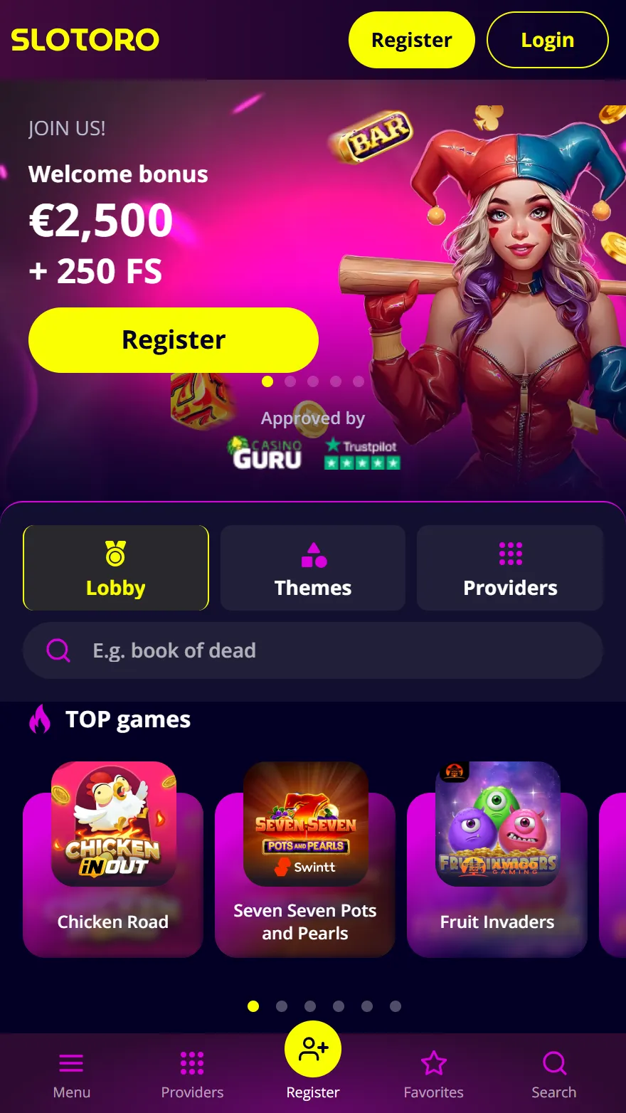 Slotoro Casino affiliate landing preview